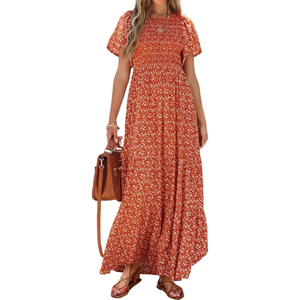 2025 Summer Floral Maxi Dress For Women, Tiered & Smocked, Stylish Elegance